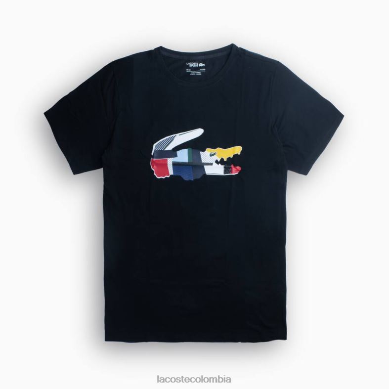 camiseta con estampado de cocodrilo negro Lacoste ropa hombres 80XZX888