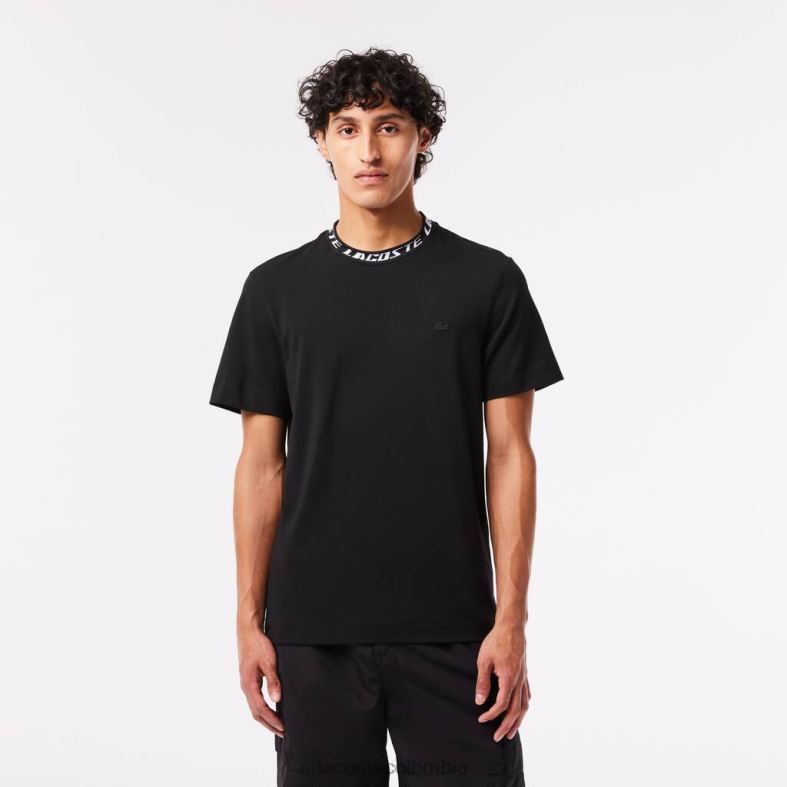 camiseta de corte regular con cuello de marca negro Lacoste ropa hombres 80XZX209