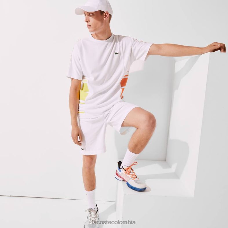 camiseta de piqué con cuello redondo y bandas gráficas deportivas blanco/amarillo/naranja Lacoste ropa hombres 80XZX1922