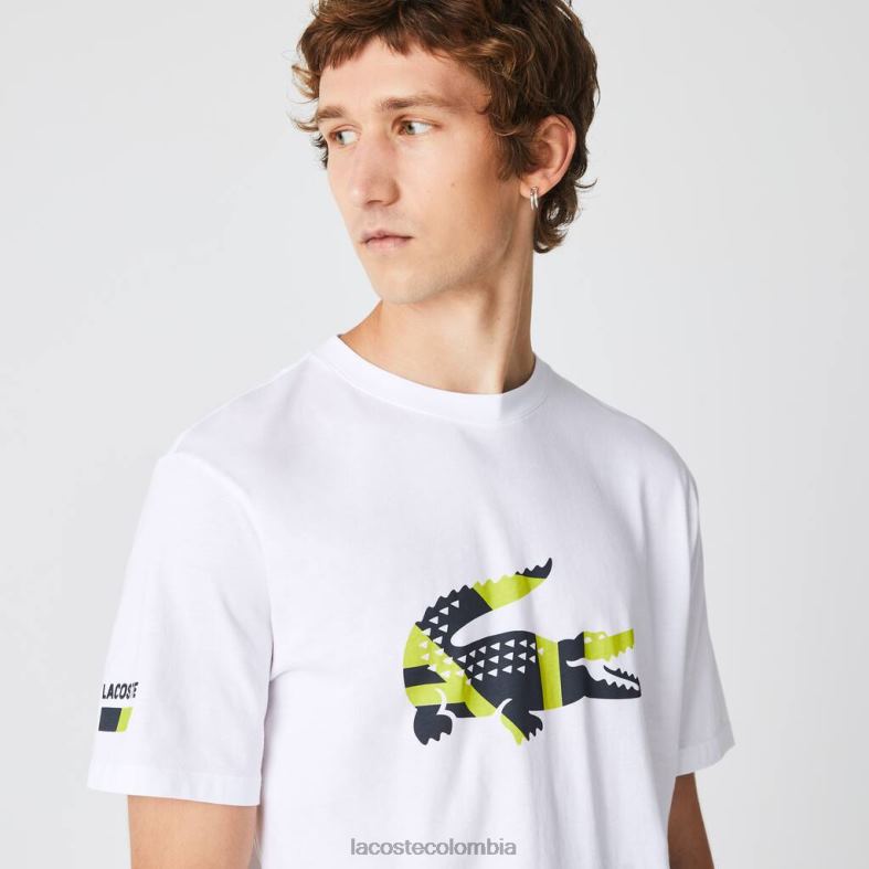 camiseta de punto de algodón con estampado gráfico blanco Lacoste ropa hombres 80XZX1628