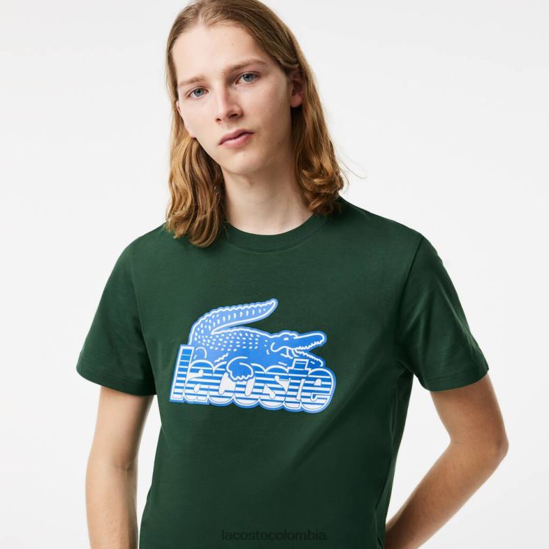 camiseta de punto de algodón con estampado verde Lacoste ropa hombres 80XZX65