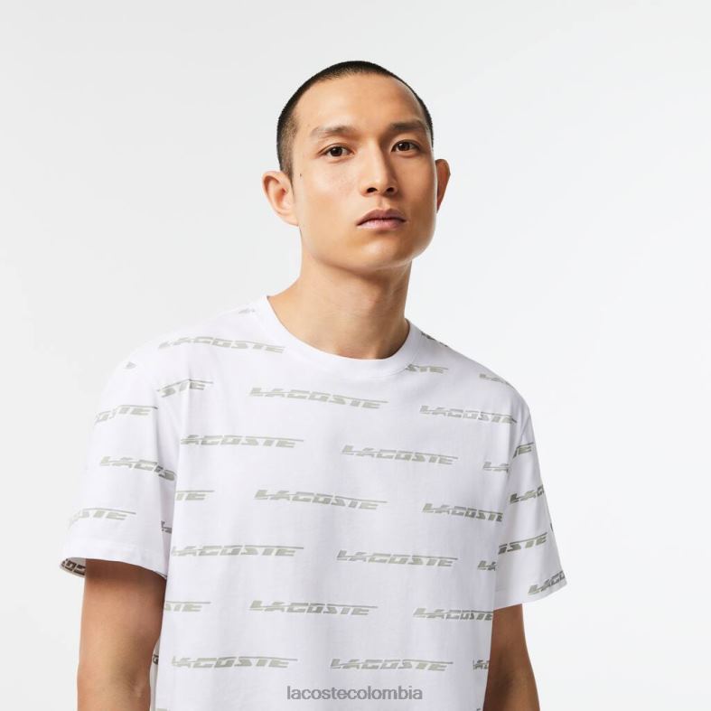 camiseta de punto de algodón con logo estampado blanco/verde caqui Lacoste ropa hombres 80XZX502