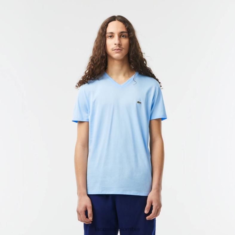 camiseta de punto de algodón pima con cuello en V azul Lacoste ropa hombres 80XZX624