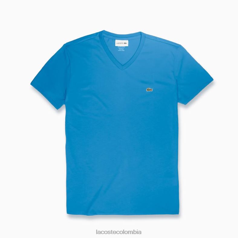 camiseta de punto de algodón pima con cuello en V azul Lacoste ropa hombres 80XZX731