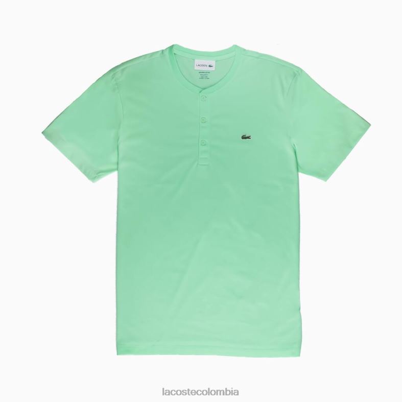 camiseta de punto de algodón pima con cuello henley verde claro Lacoste ropa hombres 80XZX590