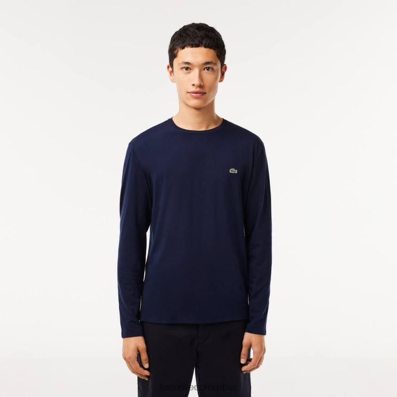 camiseta de punto de algodón pima con cuello redondo Azul marino Lacoste ropa hombres 80XZX688