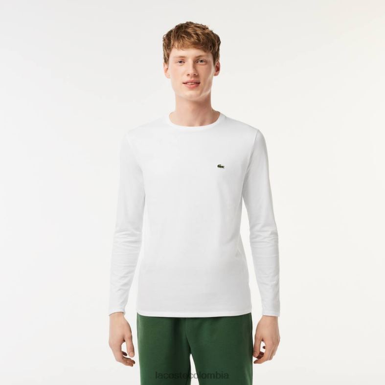 camiseta de punto de algodón pima con cuello redondo blanco Lacoste ropa hombres 80XZX689