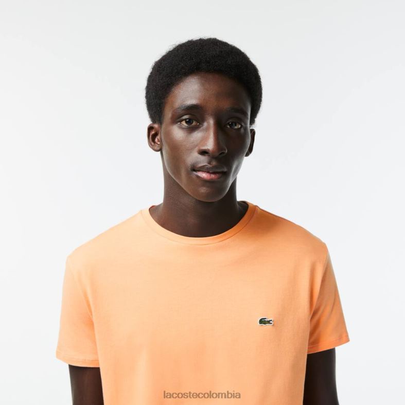 camiseta de punto de algodón pima con cuello redondo naranja claro Lacoste ropa hombres 80XZX62