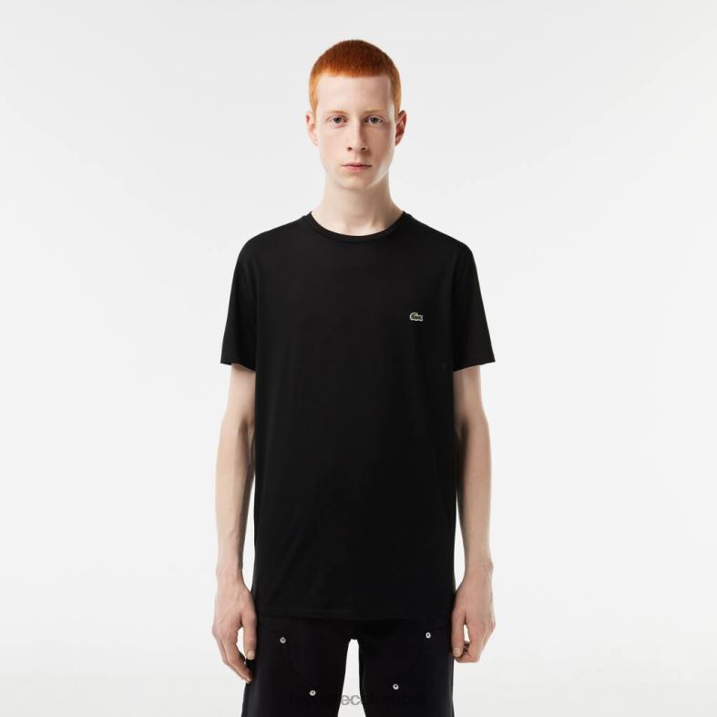 camiseta de punto de algodón pima con cuello redondo negro Lacoste ropa hombres 80XZX37