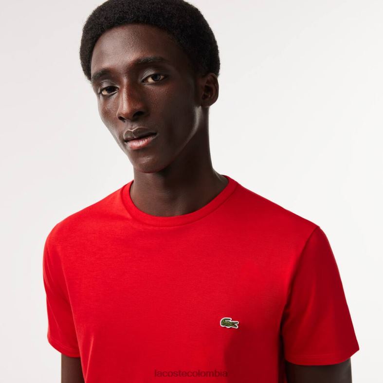 camiseta de punto de algodón pima con cuello redondo rojo Lacoste ropa hombres 80XZX664