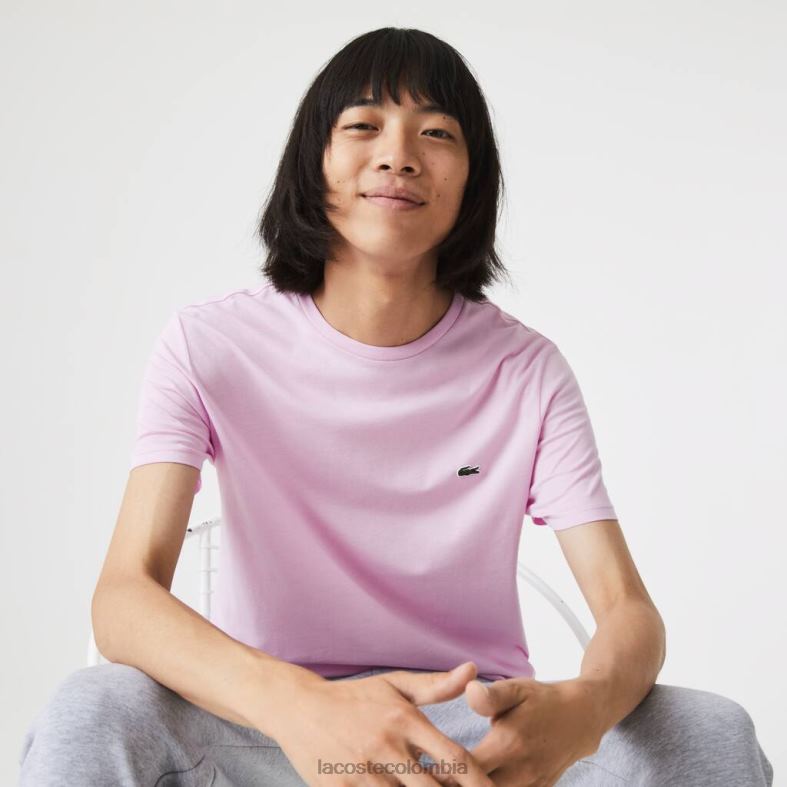 camiseta de punto de algodón pima con cuello redondo rosa Lacoste ropa hombres 80XZX824
