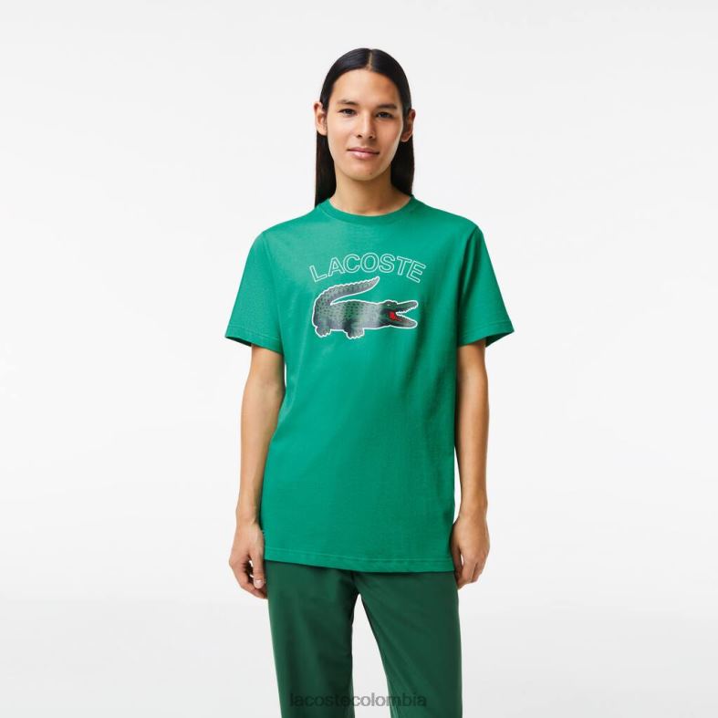 camiseta deportiva de punto con estampado de cocodrilo verde Lacoste ropa hombres 80XZX842