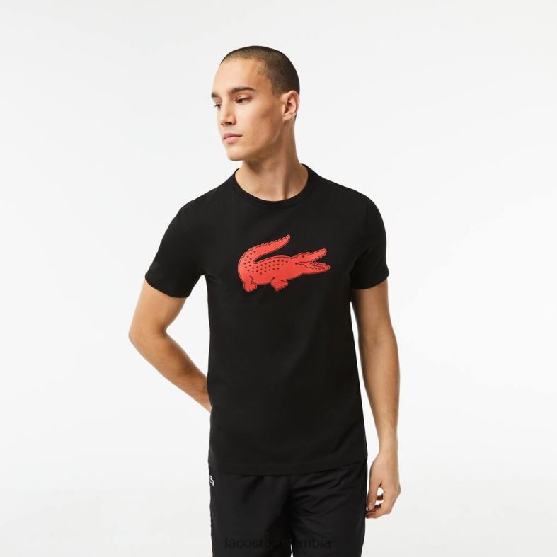 camiseta deportiva de punto transpirable con estampado de cocodrilo en 3d negro/rojo Lacoste ropa hombres 80XZX99