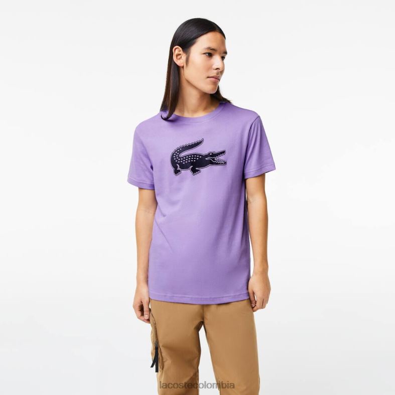 camiseta deportiva de punto transpirable con estampado de cocodrilo en 3d violeta/azul marino Lacoste ropa hombres 80XZX863