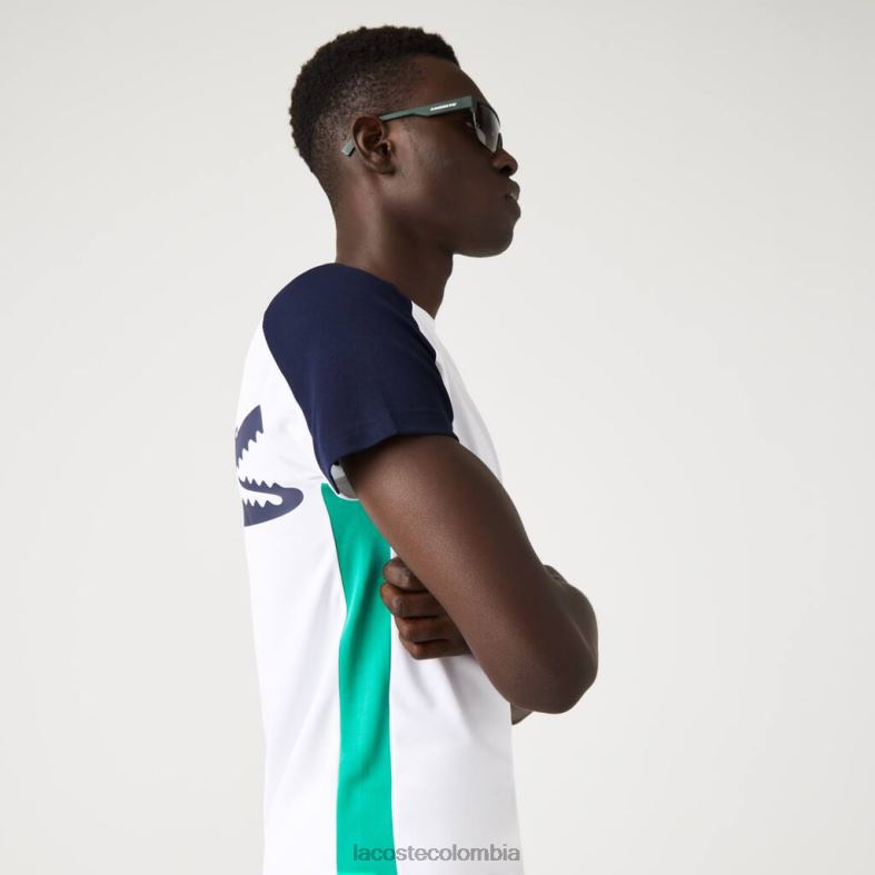 camiseta deportiva de tenis con estampado de cocodrilo blanco/azul marino/verde Lacoste ropa hombres 80XZX588