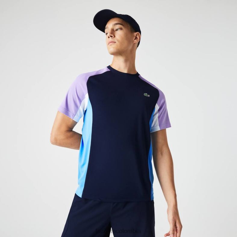 camiseta deportiva de tenis de piqué ultra-dry con bloques de color azul marino/morado/blanco/azul Lacoste ropa hombres 80XZX584
