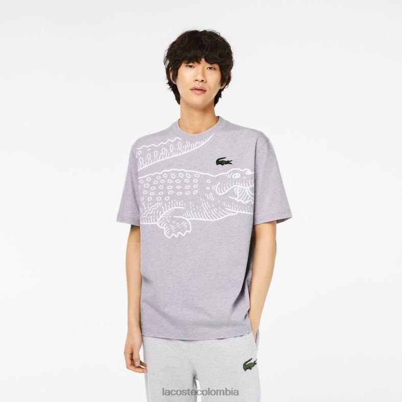 camiseta holgada con cuello redondo y estampado de cocodrilo lomo gris Lacoste ropa hombres 80XZX253
