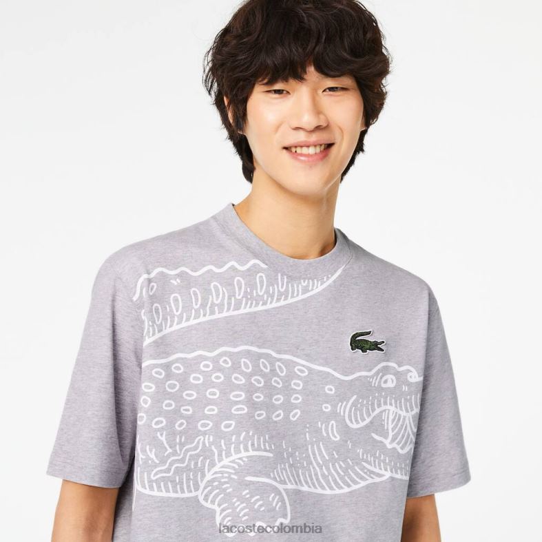 camiseta holgada con cuello redondo y estampado de cocodrilo lomo gris Lacoste ropa hombres 80XZX253