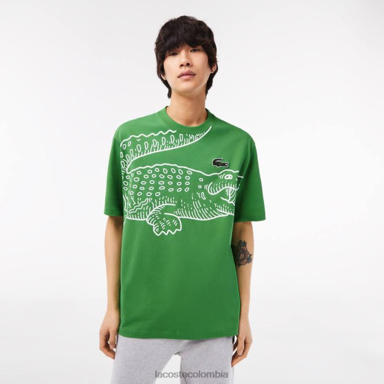 camiseta holgada con cuello redondo y estampado de cocodrilo verde Lacoste ropa hombres 80XZX256