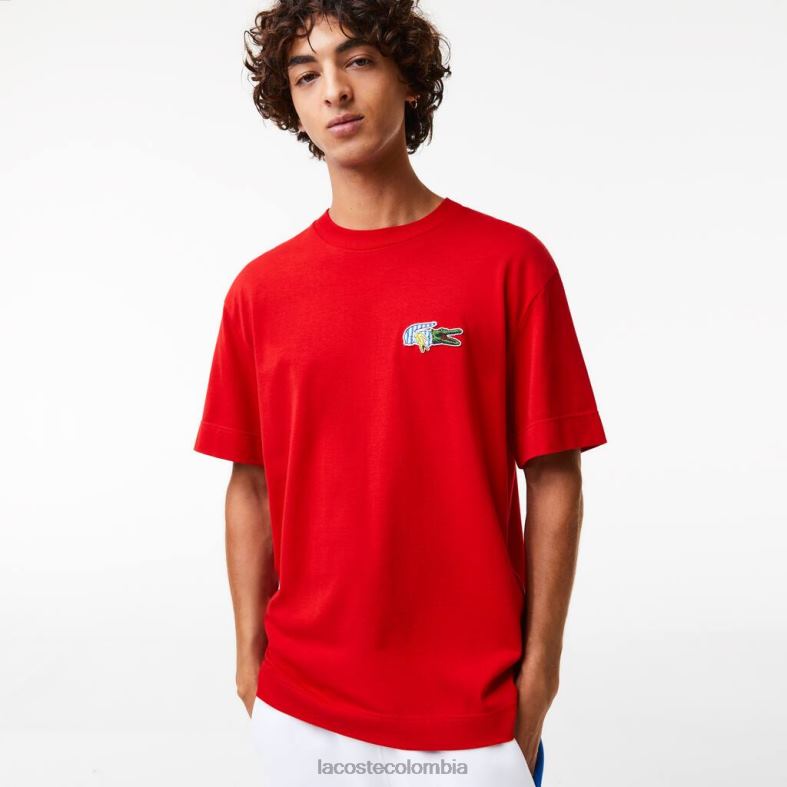 camiseta holgada con insignia y efecto cómic rojo Lacoste ropa hombres 80XZX744