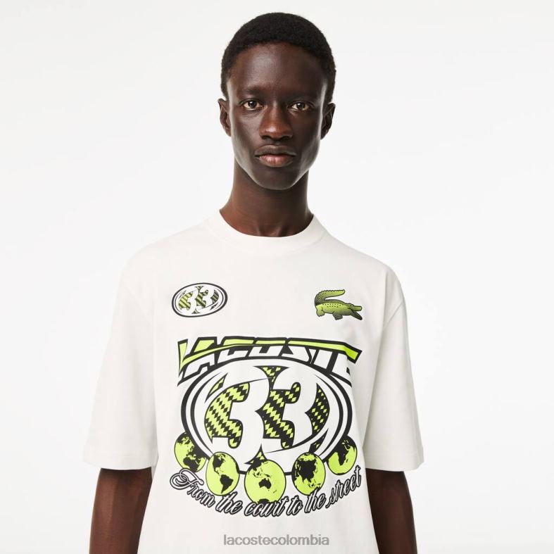 camiseta holgada de punto de algodón con estampado blanco Lacoste ropa hombres 80XZX144