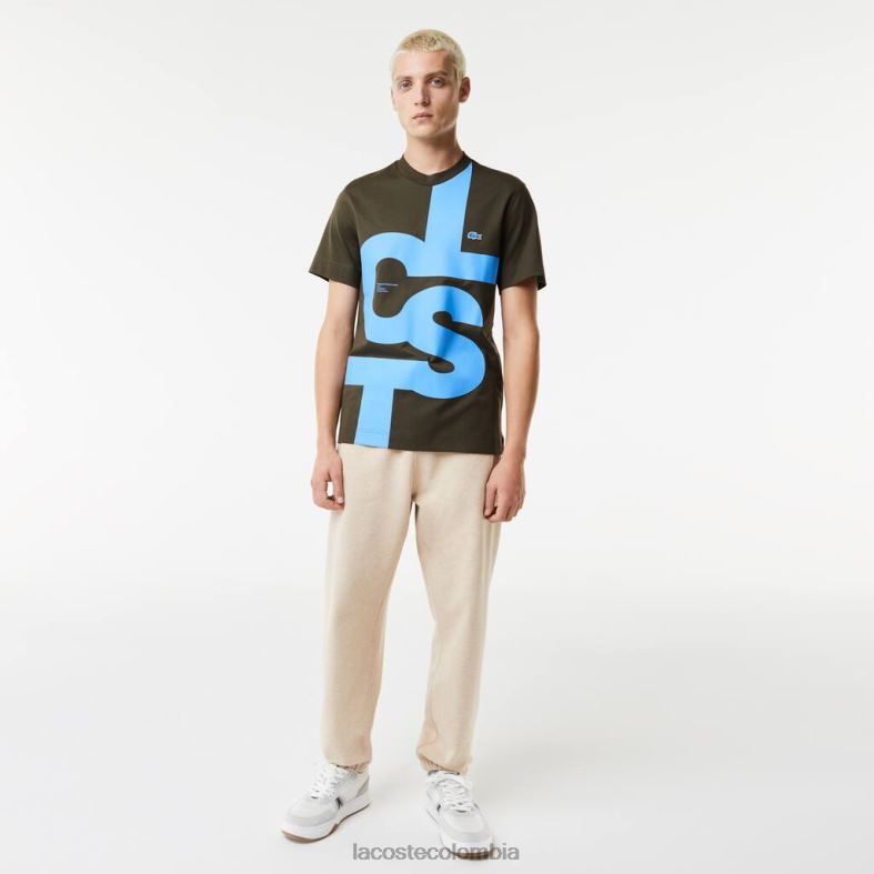 camiseta regular fit de algodón con letras en contraste verde caqui Lacoste ropa hombres 80XZX567