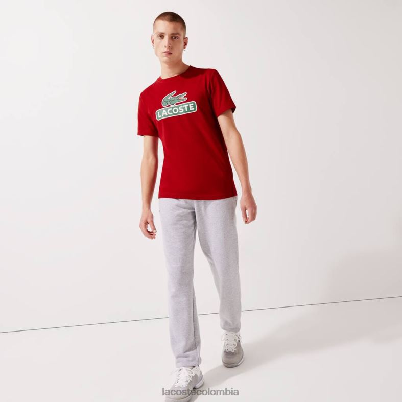 camiseta transpirable con logo estampado deportivo rojo Lacoste ropa hombres 80XZX930