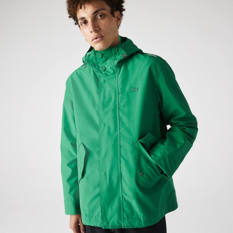 Parka corta con capucha en mezcla de algodón resistente al agua verde Lacoste ropa hombres 80XZX1313