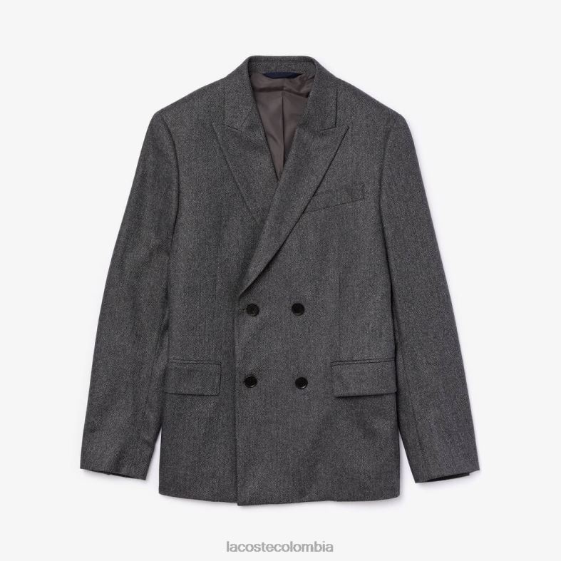 blazer cruzado de lana virgen y cachemira con chevrones gris/gris chino Lacoste ropa hombres 80XZX1320