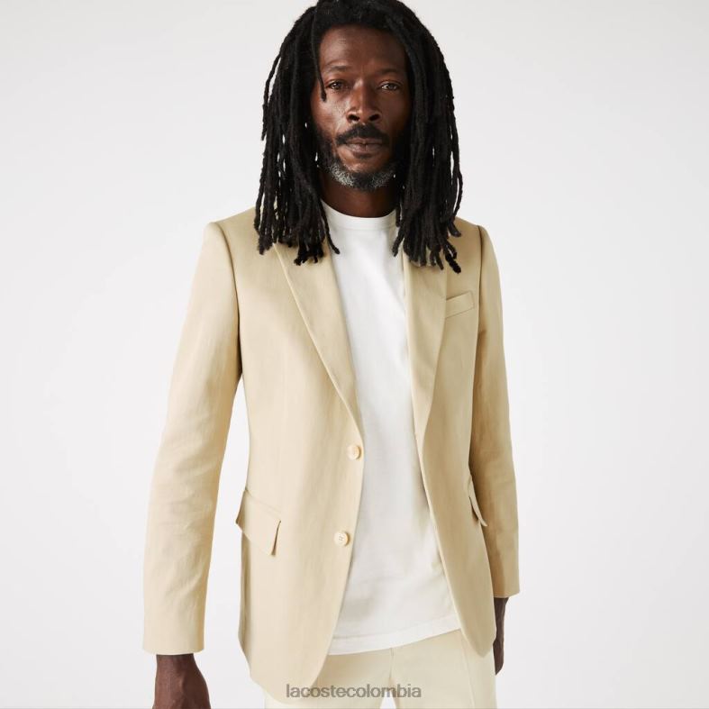 blazer plisado en mezcla de algodón y lino beige Lacoste ropa hombres 80XZX1305