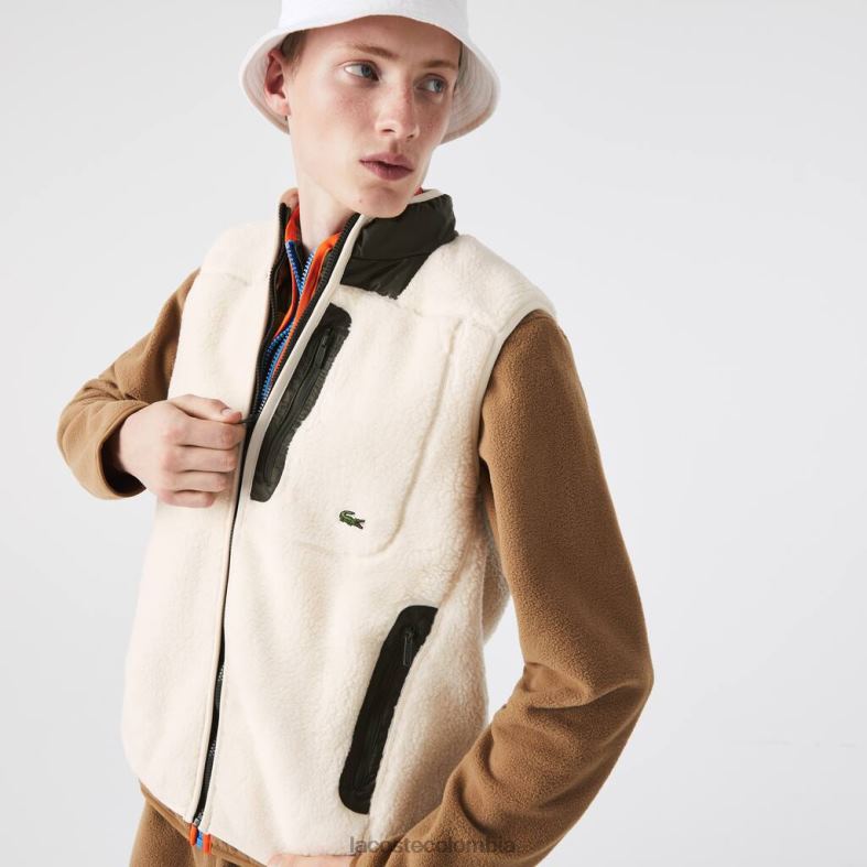chaleco polar sherpa blanco/verde caqui Lacoste ropa hombres 80XZX1263