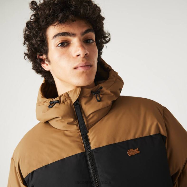 chaqueta acolchada repelente al agua con bloques de color marrón/negro/verde Lacoste ropa hombres 80XZX1227