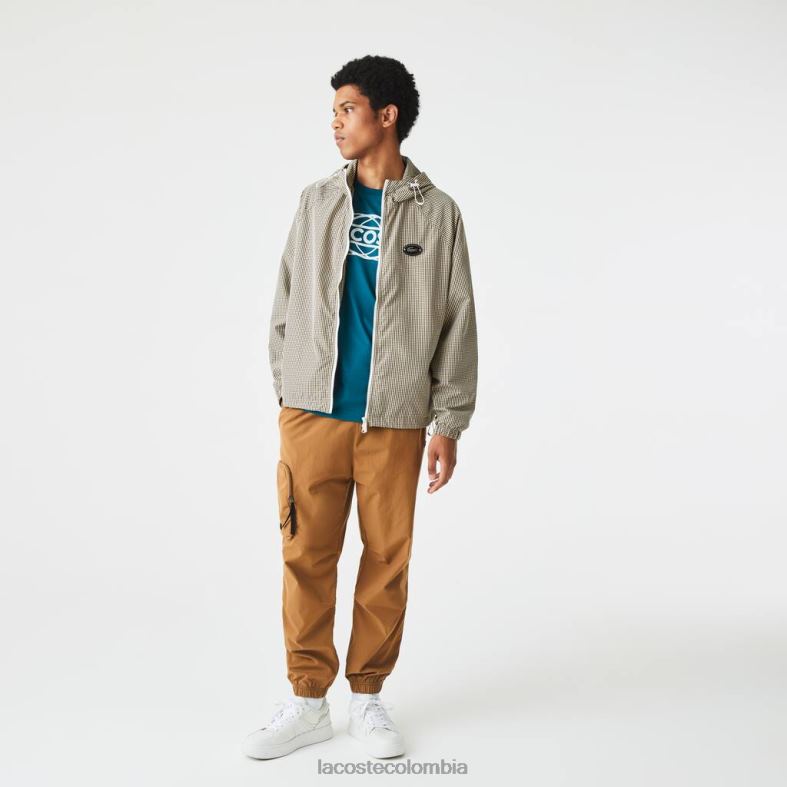 chaqueta de sarga a cuadros con capucha beige/azul marino/blanco/verde caqui Lacoste ropa hombres 80XZX1232