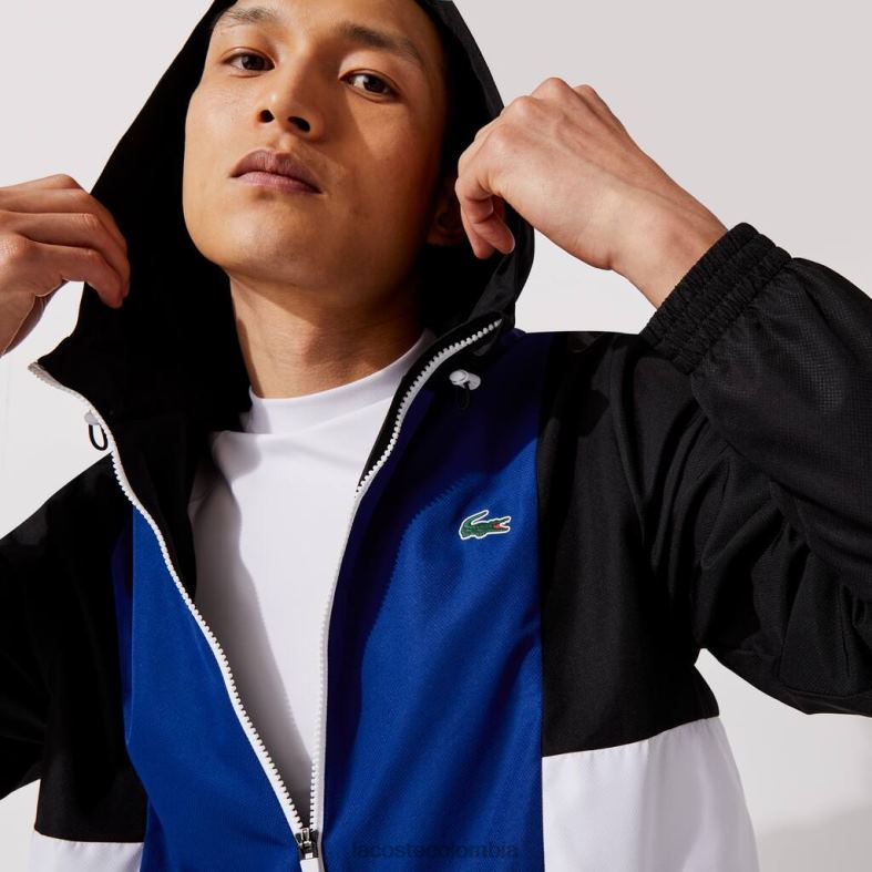 chaqueta deportiva color block ligera con cremallera negro/azul/blanco Lacoste ropa hombres 80XZX1322