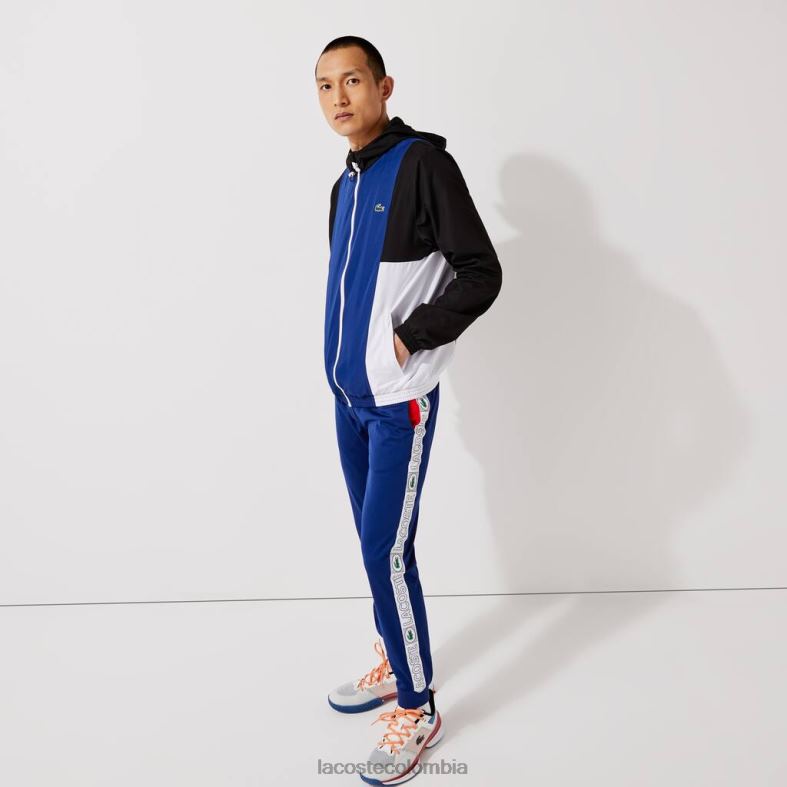 chaqueta deportiva color block ligera con cremallera negro/azul/blanco Lacoste ropa hombres 80XZX1322