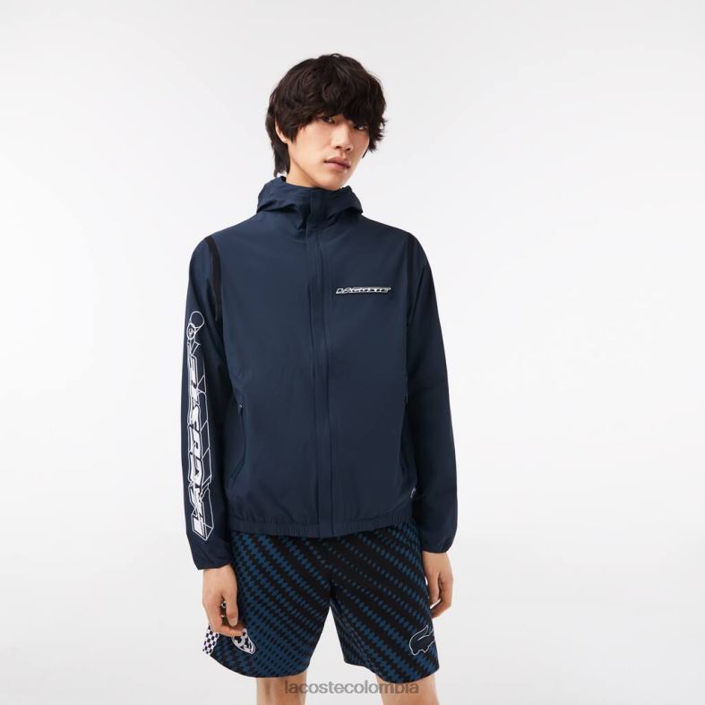 chaqueta deportiva corta de poliamida reciclada azul Lacoste ropa hombres 80XZX10