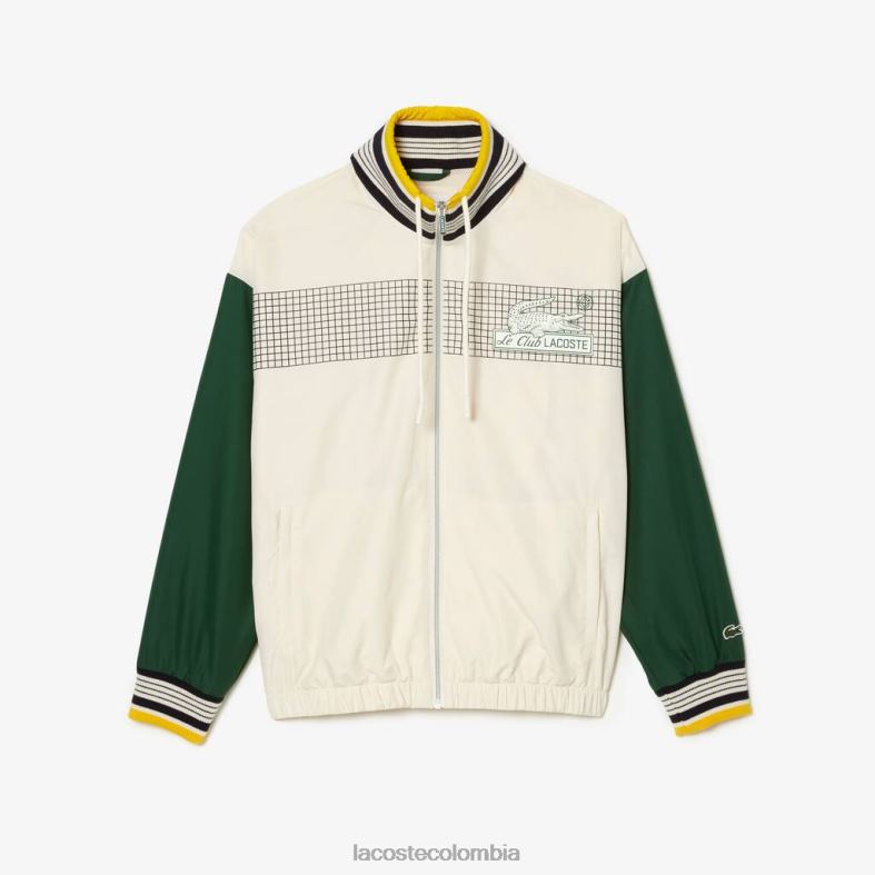 chaqueta deportiva de poliéster reciclado blanco verde Lacoste ropa hombres 80XZX391
