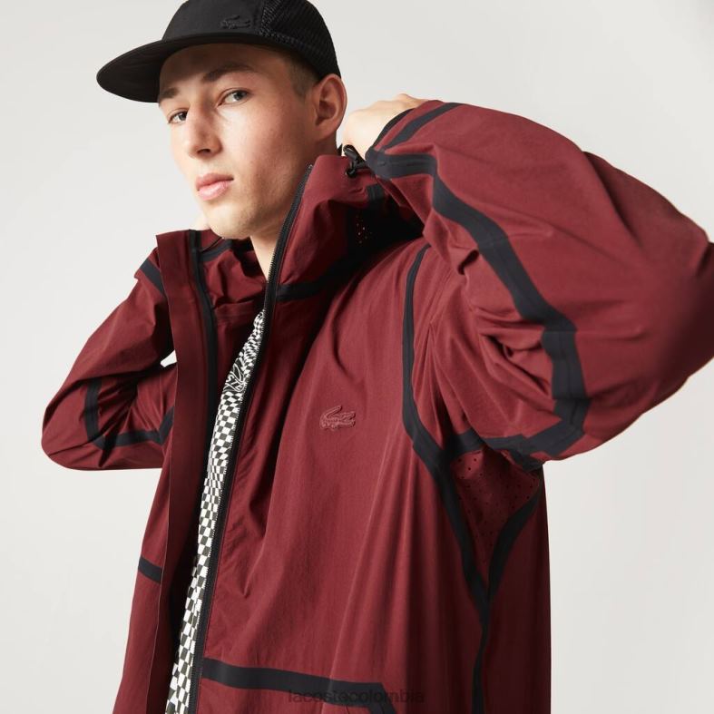 chaqueta ligera con capucha y cremallera con letras Burdeos Lacoste ropa hombres 80XZX1283