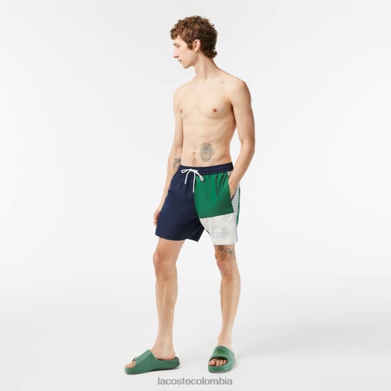 Bañador con bloques de color de poliéster reciclado azul marino/verde/blanco Lacoste ropa hombres 80XZX520