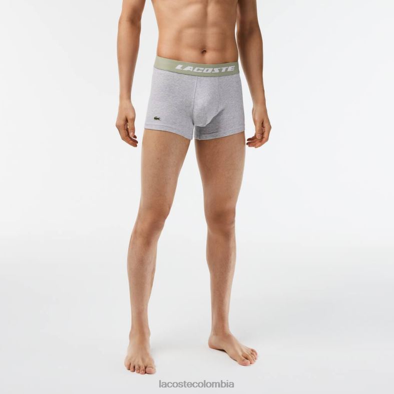 Pack de 3 calzoncillos con cintura en contraste verde caqui/gris chino/blanco Lacoste ropa hombres 80XZX467