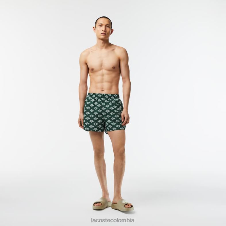 bañador con estampado de monogramas en dos tonos verde blanco Lacoste ropa hombres 80XZX530