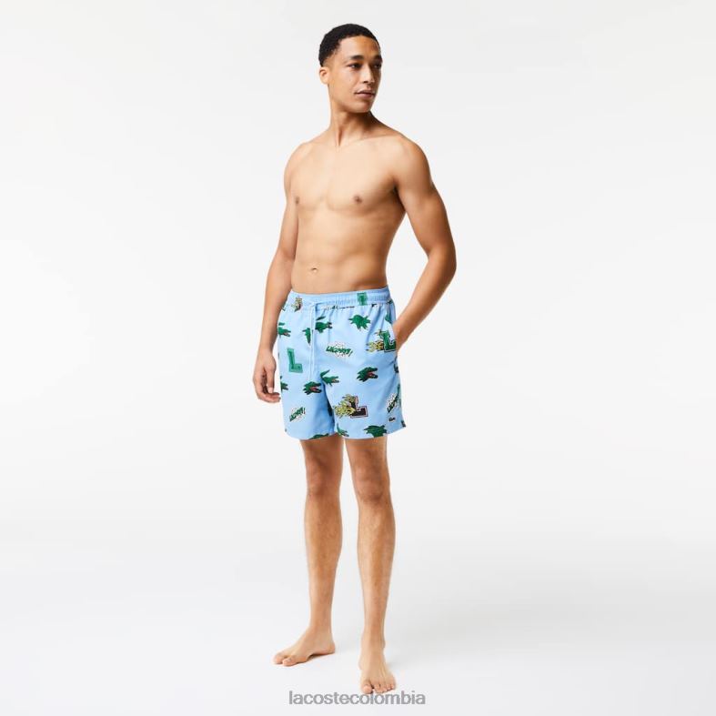 bañador con forro de malla azul blanco Lacoste ropa hombres 80XZX1669