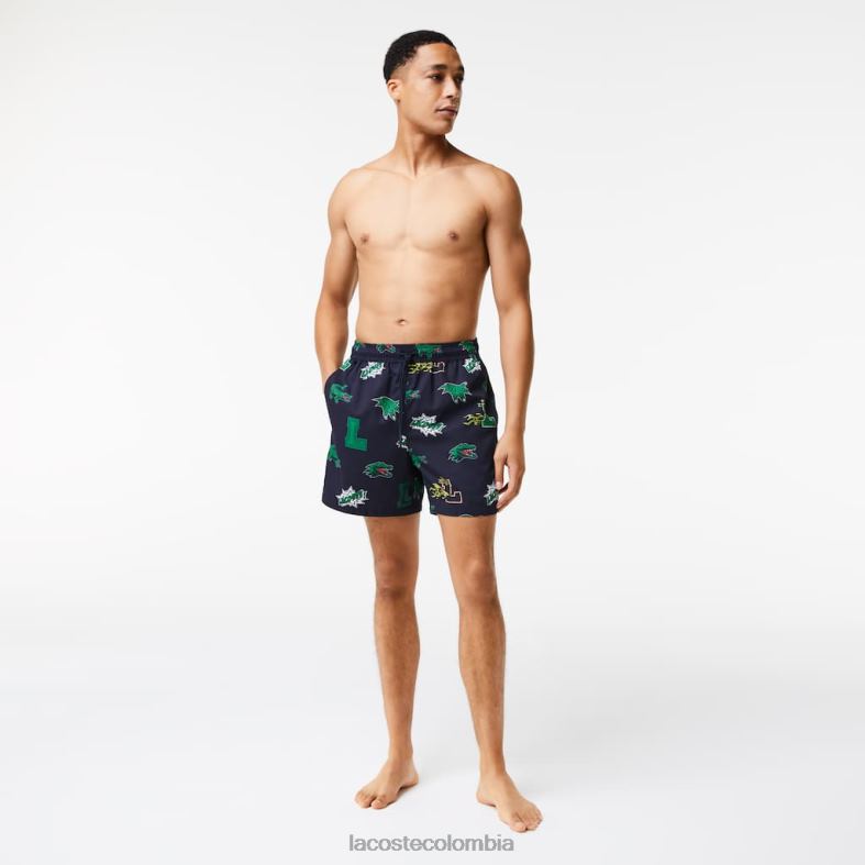 bañador con forro de malla azul marino/blanco Lacoste ropa hombres 80XZX1670