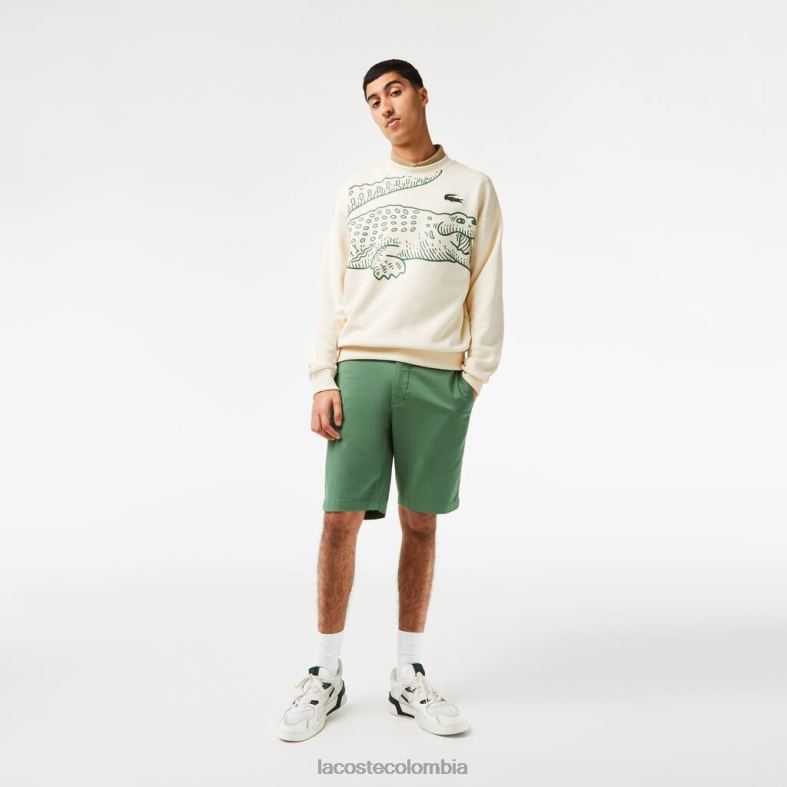 bermudas de corte slim de algodón elástico verde caqui Lacoste ropa hombres 80XZX433