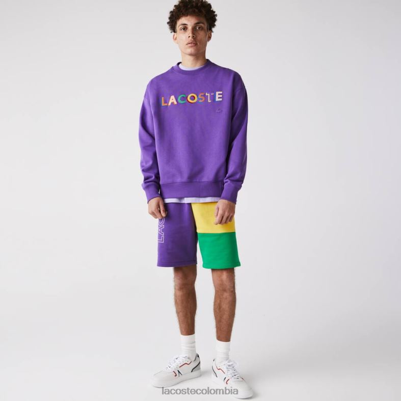 bermudas de polar con bloques de color y letras morado/amarillo/verde Lacoste ropa hombres 80XZX1560