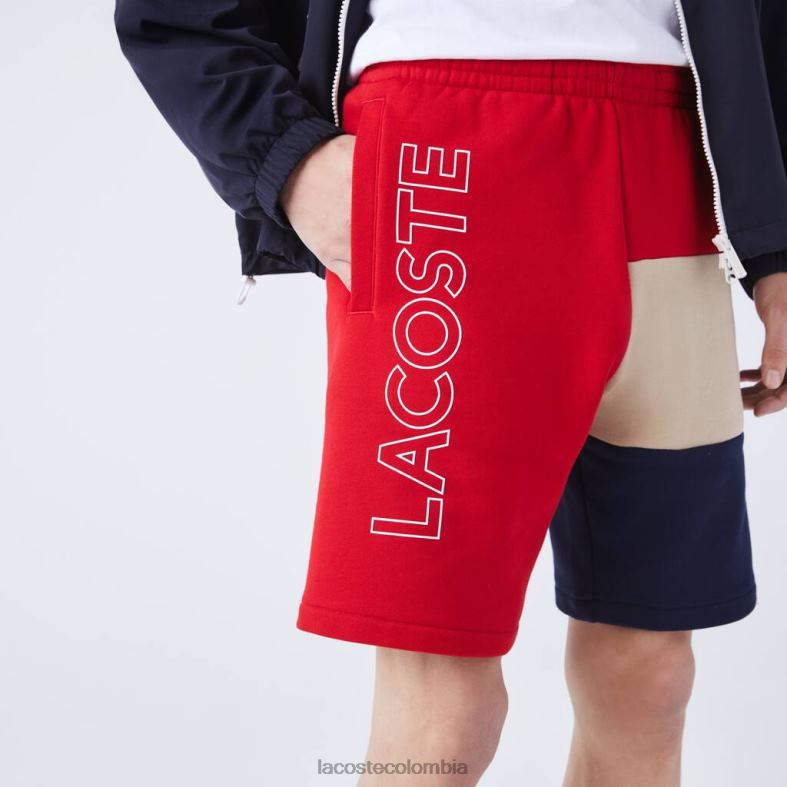 bermudas de polar con bloques de color y letras rojo/beige/azul marino Lacoste ropa hombres 80XZX1558