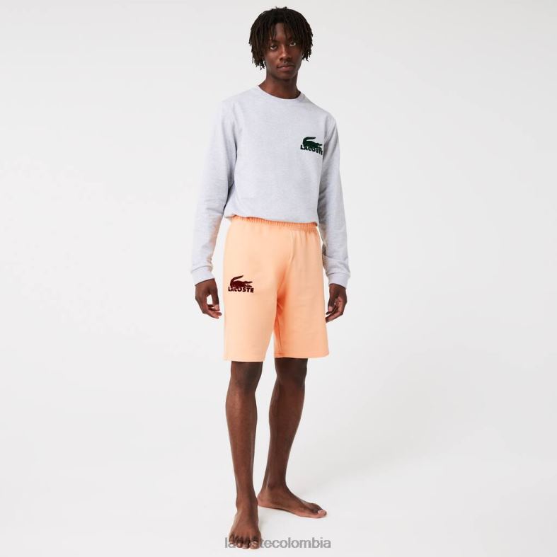 pantalones cortos de estar por casa de felpa de algodón y cocodrilo de velour naranja claro/burdeos Lacoste ropa hombres 80XZX1482