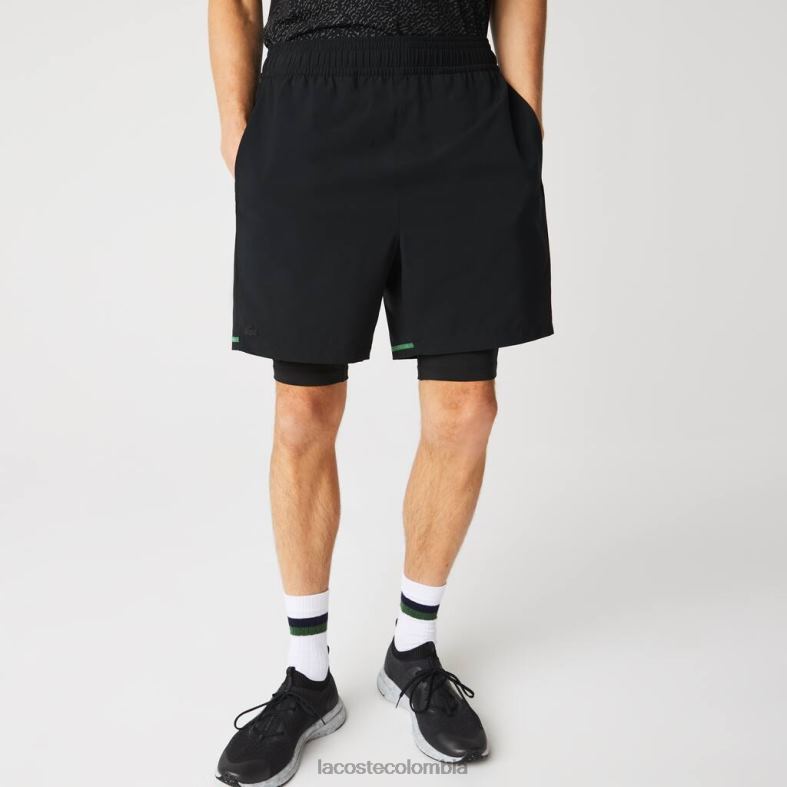 pantalones cortos deportivos en capas negro/verde/blanco Lacoste ropa hombres 80XZX1545
