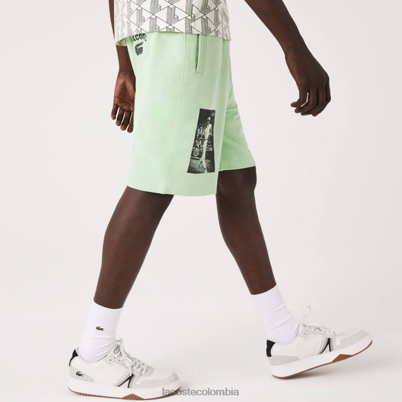 shorts de felpa de algodón con estampado Live Heritage verde Lacoste ropa hombres 80XZX1585