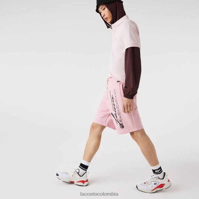 shorts de felpa de algodón con estampado distintivo rosa Lacoste ropa hombres 80XZX1436